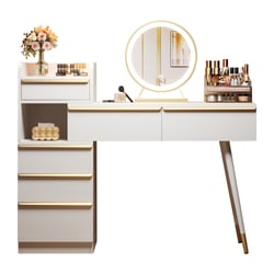 Coiffeuse Set Style Moderne avec LED Miroir, 3 LuminositéS RéGlable, Table de Maquillage avec 5 Tiroirs et Chaise en Velours pour Chambre, Balcon, 80/100 * 40 * 76 cm Coiffeuse Set Style Moderne avec LED Miroir, 3 LuminositéS RéGlable, Table de Maquillage avec 5 Tiroirs et Chaise en Velours pour Chambre, Balcon, 80/100 * 40 * 76 cm