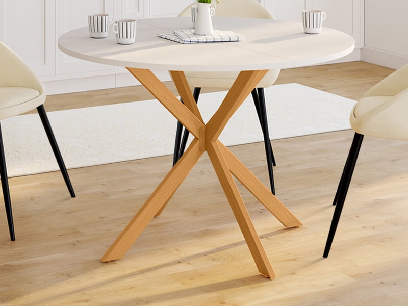 Table à Manger Ronde Carmen 110cm - 6 Personnes - Pied Bois Lattes - IDMarket