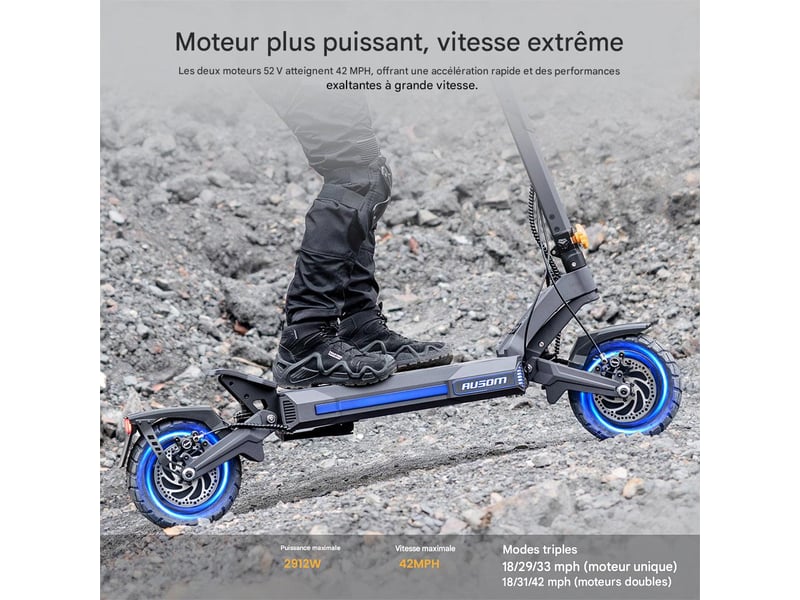 Trottinette électrique Ausom F1 Max - Autonomie 100 Km, Moteurs 1400W X2, Batterie 60V 20.8Ah, Tout-terrain Pliable