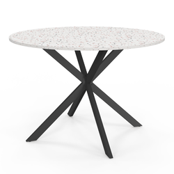 Table à Manger Ronde Extensible Yuna - Plateau Effet Marbre Blanc, Pied Central Métal Noir - De 110 à 150cm, 4 à 8 Personnes