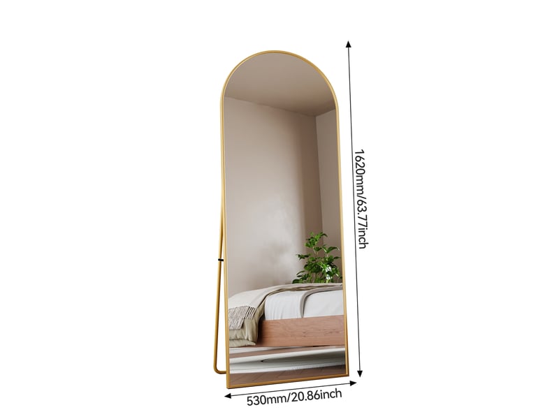 Miroir De Sol Arqué Julyue - 165 X 60 Cm, Cadre Aluminium Doré - Miroir Pleine Longueur Pour Chambre, Salon, Couloir