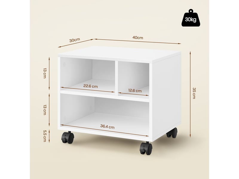 WOLTU Caisson Bureau 3 Tiroirs + 2 Casiers - Roulettes Avec Frein - Rangement Documents A4 - Blanc - 80x39,5cm