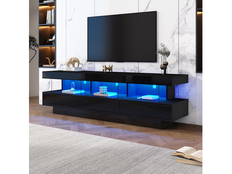 Meuble TV moderne 180 x 36 x 43 cm avec compartiment de rangement ouvert et Pieds en métal