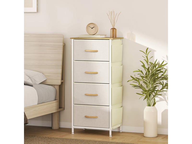 Commode 8 Tiroirs En Tissu HOMCOM - Rangement Salon/chambre Avec Poches Et Crochets, Structure Acier, Beige