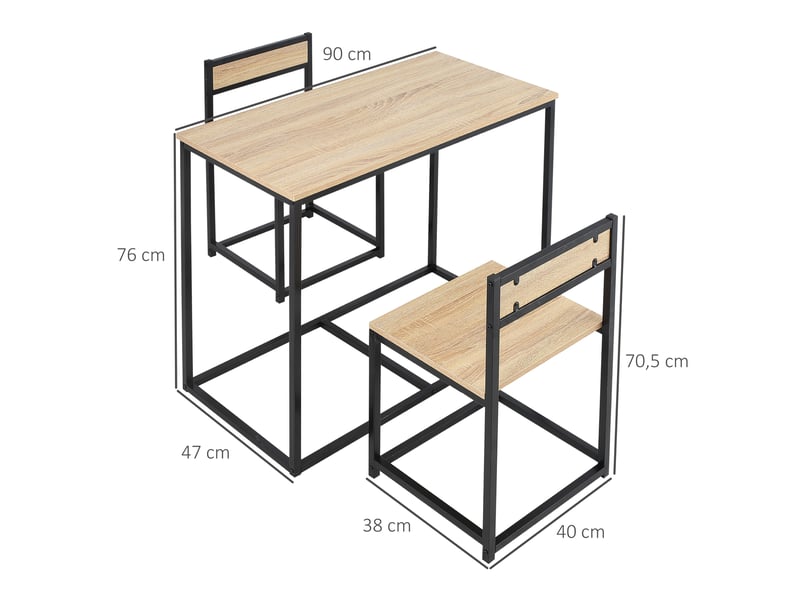 HOMCOM Table Et 2 Chaises Style Industriel - Acier Noir Et MDF Chêne Clair - Ensemble Salle à Manger Loft