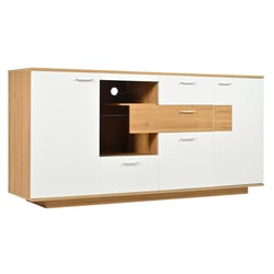 Buffet Salon 4 Portes Incrustation Métal - Bois Naturel 160x40x78 Cm - Rangement Polyvalent Salon Salle à Manger