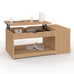 Table Basse Relevable Eden - Plateau Ajustable Bois Et Noir - Rangement Intégré - Design Moderne