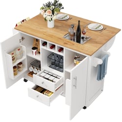Îlot De Cuisine Mobile 118x43x98 Cm - Avec Rangement, Roulettes, Plateau Extensible - 13
