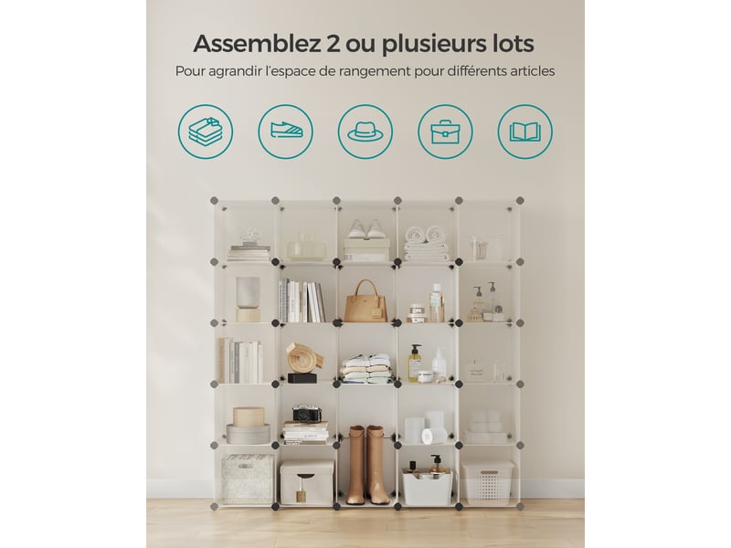 Étagère Modulable 16 Cubes SONGMICS - Rangement Flexible Pour Chaussures, Vêtements Ou Déco - Blanc