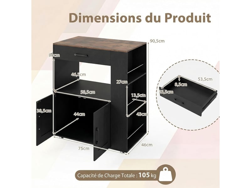 Desserte De Cuisine Mobile COSTWAY - Plateau Acier Inox, 3 Tiroirs, Armoire 2 Portes, étagères Réglables, 5 Roulettes, Noir Desserte à Roulettes Desserte De Cuisine Mobile COSTWAY - Plateau Acier Inox, 3 Tiroirs, Armoire 2 Portes, étagères Réglables, 5 Roulettes, Noir Desserte à Roulettes