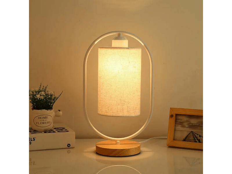 Lampe De Table Moderne Avec Abat-jour Tissu Blanc Et Base Métal Doré - Hauteur 49 Cm, Douille E27, Pour Salon Ou Chambre
