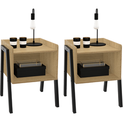 Lot De 2 Tables De Chevet Juliette - Bois Chêne Avec Tiroir Et Niche | Dimensions 40x34x50cm