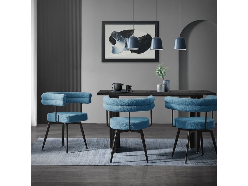 Lot De 4 Chaises Pivotantes Design Bleu Et Beige - Salon Ou Salle à Manger - Style Moderne