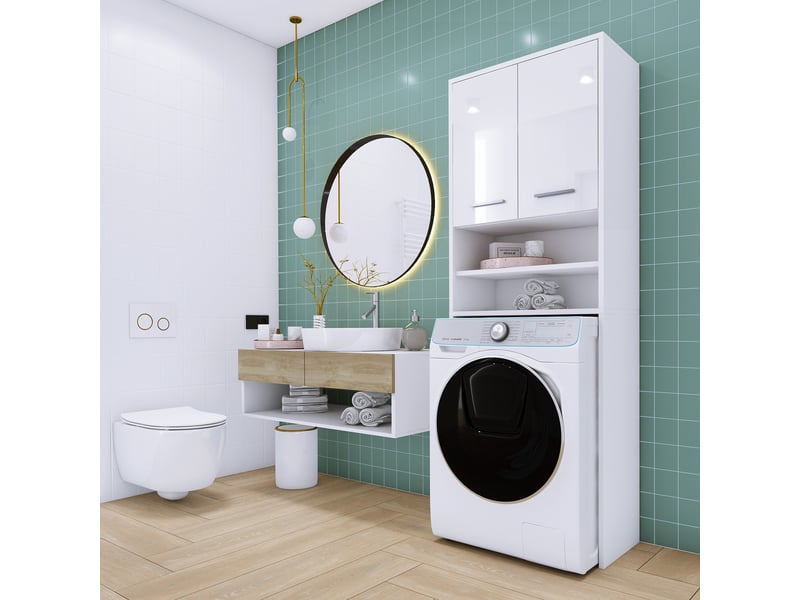 Meuble De Rangement Pour Machine à Laver Et Toilettes – 182x65x24 Cm – Blanc – Avec étagères Réglables – Salle De Bain/buanderie - 7