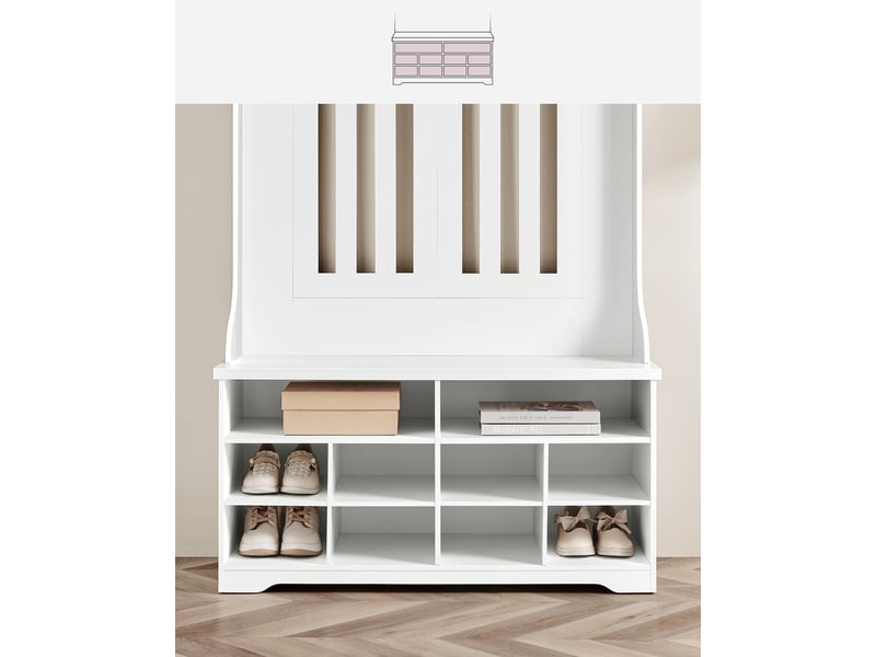 Vestiaire D'Entrée Avec Banc Et Rangement Chaussures - Meuble Portemanteau 3 Compartiments Blanc