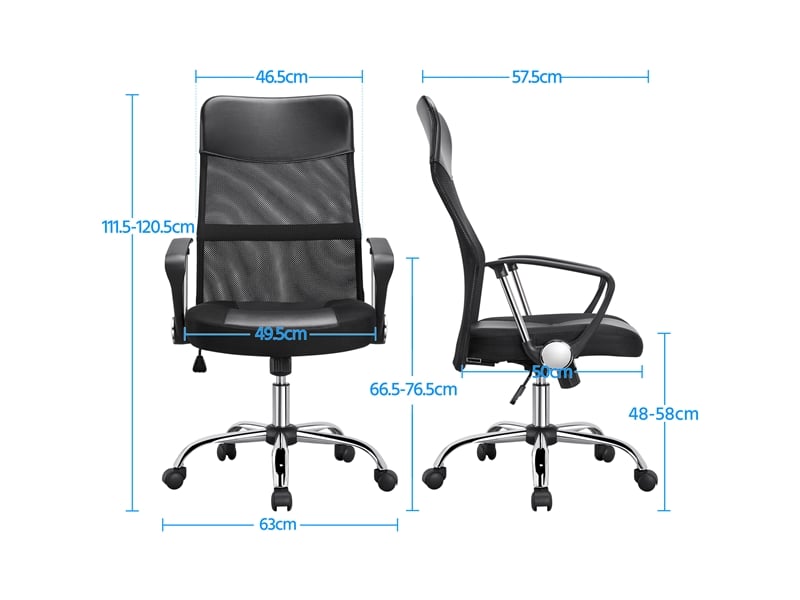 Yaheetech Chaise Bureau Ergonomique Mesh - Hauteur Réglable, Inclinable, Siège Extra-Large, Dossier Soutien Lombaire, Roulettes 360° - Noir