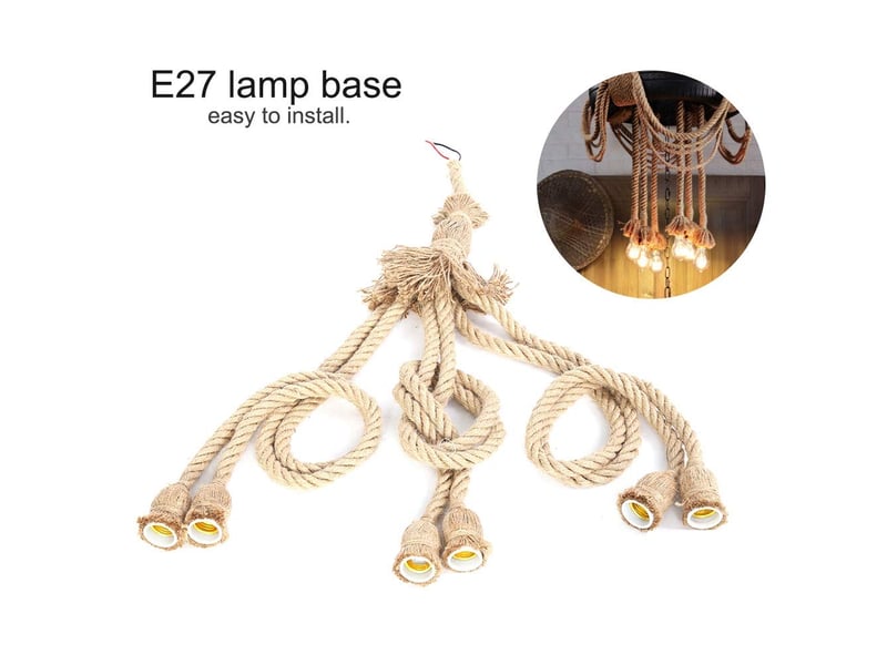Kit Suspension Luminaire En Corde De Chanvre - Douille E27 Avec Prise Et Interrupteur - 6,8 M - 3 Ampoules Incluses - Style Rétro DIY