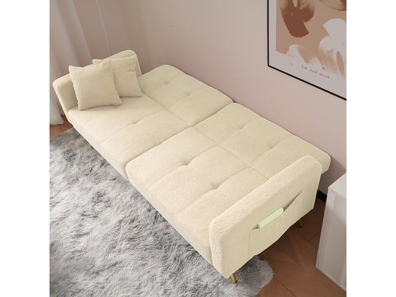 Canapé-lit Extensible KOMHTOM Avec Porte-gobelets Et Support Téléphone - Velours Doux - 3 Positions (fauteuil, Chaise Longue, Lit) - Beige