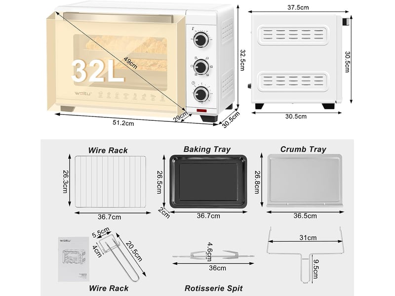 Mini Four 32L 1600W HOMCOM - Thermostat 230°C, 3 Modes De Cuisson