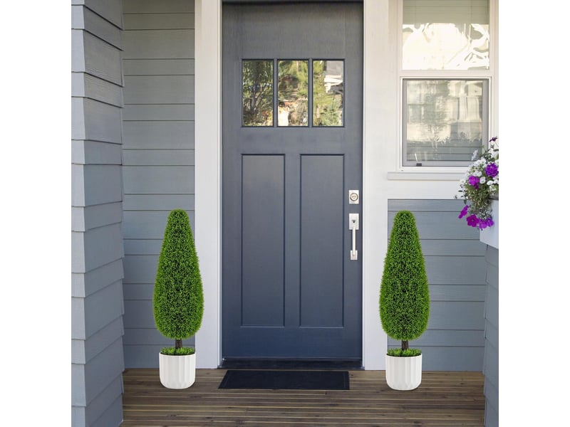 2 Arbres Artificiels Cèdre Avec Lumière - 66 Cm, Résistants UV, Pour Intérieur/extérieur