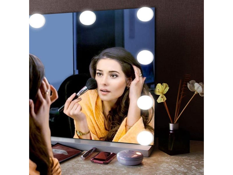 Kit Lumière Miroir Hollywood - 4 Ampoules LED Avec Ventouse - Alimentation Piles AA - Pour Salle De Bain, Maquillage, Studio