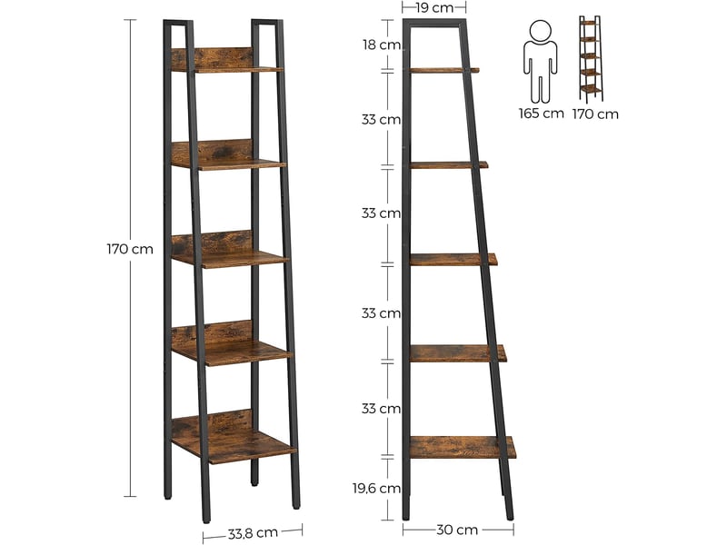 Étagère Échelle VASAGLE 5 Niveaux - 170cm, Industriel Marron/Noir