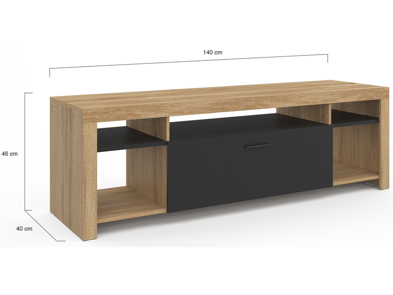 Buffet Bas MALO 140 Cm - Bois Et Portes Blanches, Rangement Spacieux, Style Contemporain