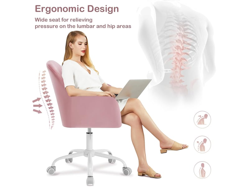 Chaise De Bureau Pivotante FurnitureR - Siège Ergonomique Réglable En Hauteur - Tissu Rose Morandi - 5 Roulettes - Pour Maison, Bureau