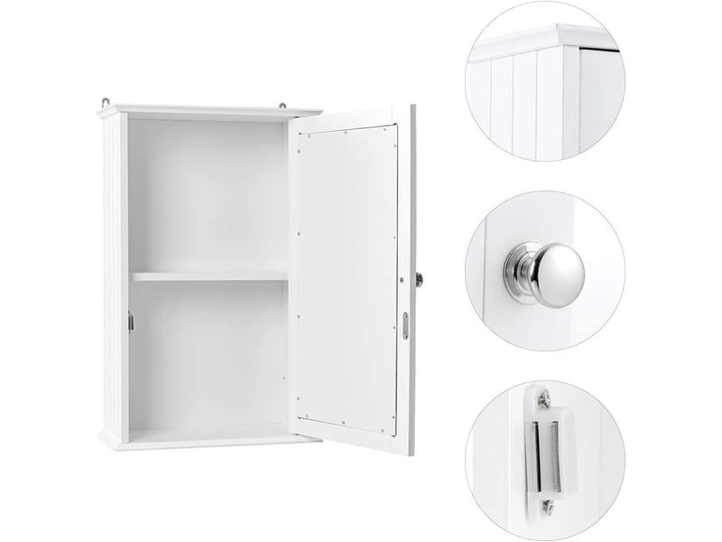 Armoire Murale Salle De Bain Avec Miroir - 34 X 15 X 53 Cm | Rangement 2 étages, Design Suspendu, Blanc, MDF - 6