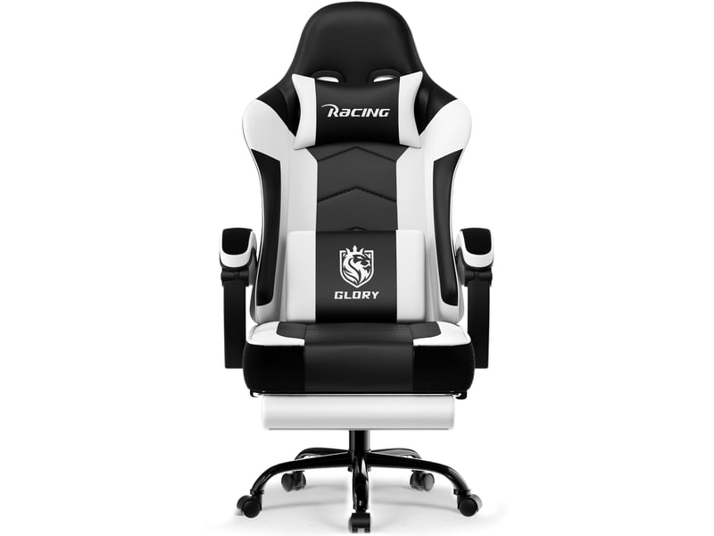 Chaise Gaming Ergonomique Avec Repose-Pieds Rétractable - Siège Réglable Noir Et Blanc