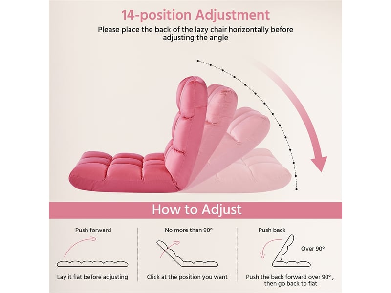 COSTWAY Fauteuil Pliable de Sol avec Dossier Réglable sur 5+2 Positions et Base Pivotante à 360°, avec Accoudoirs, Charge 150 kg, Rose