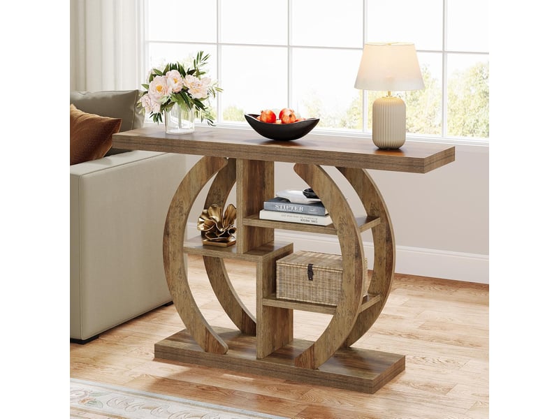 Table Console En Bois Massif 160 Cm - Style Ferme, Pour Entrée, Salon, Couloir, Marron, Pieds Réglables