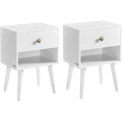 2 Tables De Chevet Murales Suspendues - Avec Prises Et USB - Blanc - Tiroir Et étagère Ouverte - Moderne - 4