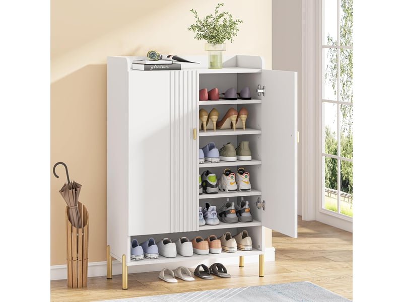 Tribesigns meuble à chaussures armoire avec portes, pour entree, blanc
