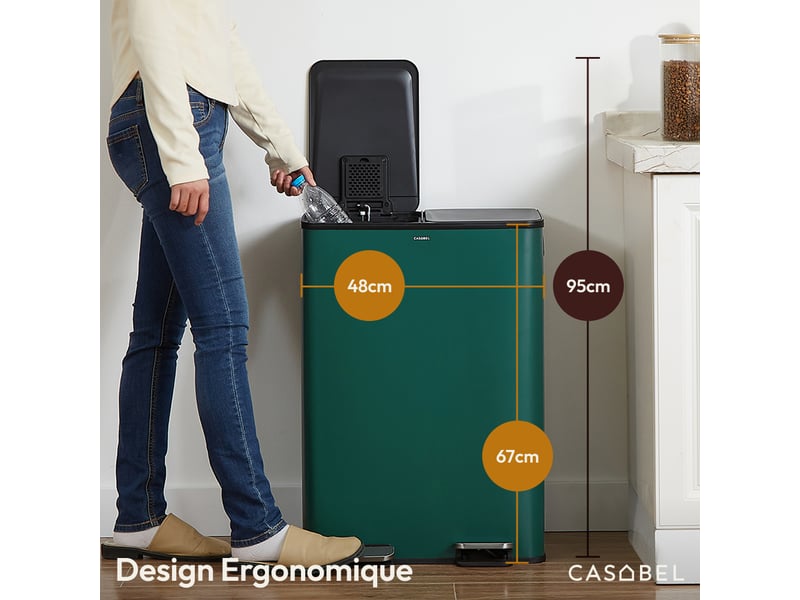 Poubelle De Cuisine Double 2x15L En Inox - Couvercles Hermétiques Avec Pédale - Tri Sélectif