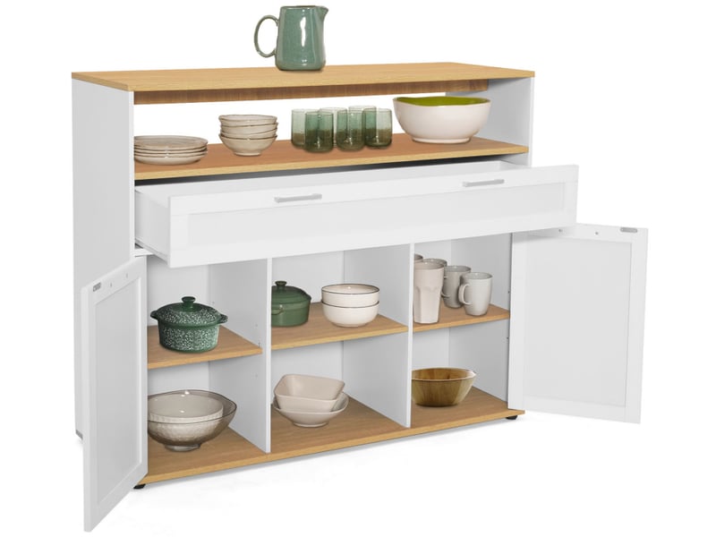 Table De Bar Extensible 133-202 Cm Avec Rangement - 2 Tiroirs, 4 Compartiments, Idéale Cuisine/salon, Supporte 60 Kg