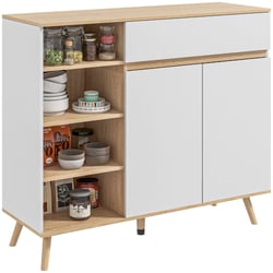SoBuy Meuble De Rangement Cuisine/buffet 107x40x85cm - Avec Niche Micro-ondes Et Porte-verres - Étaggère Réglable, Pieds Métal, Couleur Chêne/noir - 5