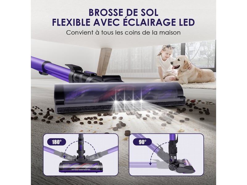 Aspirateur Balai Sans Fil Puissant 580W 45KPa 70min,Charge Mural,Écran Tactile LED 1,3L,pour