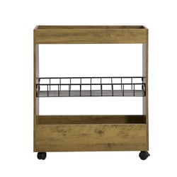 Chariot De Cuisine Bois Hévéa 80x40x90cm - 2 Tiroirs Et 2 étagères - Roulettes Avec Freins