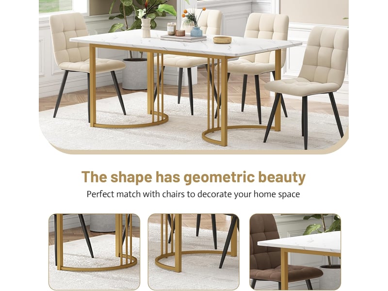 Table à Manger Design HULALA HOME - Bois Blanc, Pieds Métal, 139 X 80 X 76 Cm, Pour 4 Personnes, Capacité 45 Kg