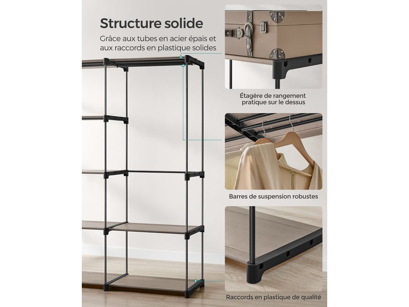 Armoire De Rangement Suspendue QUMENEY Avec Poches Latérales - Organiseur De Vêtements Gris Pliable Pour Chambre Et Placard
