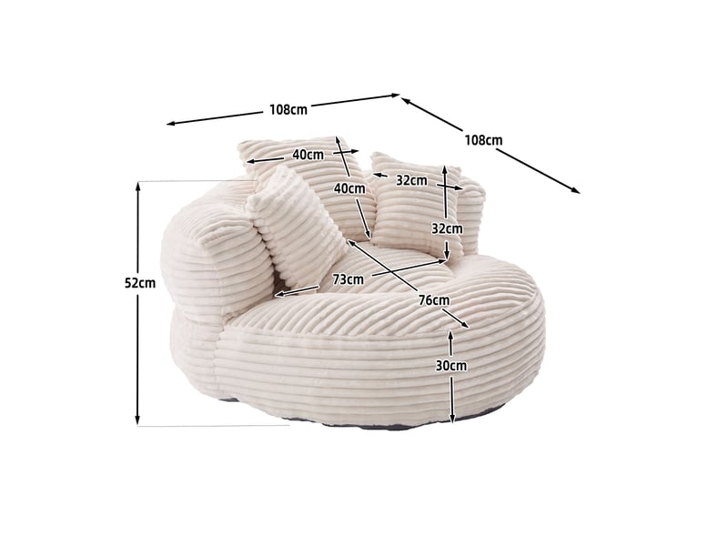 Fauteuil Poire Canapé Moelleux Velours Beige 110x124x68cm - Siège Sol Confortable Pour Salon