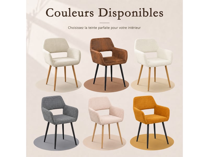 Lot De 4 Chaises Pivotantes Salle à Manger - Rembourrées Tissu Chenille, Pivot 360°, Beige - 5