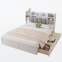 Lit Coffre 160x200 Cm Avec Tête De Lit Tissu Blanc Et LED Intégrée - Design Moderne, Rangement Pratique - 12