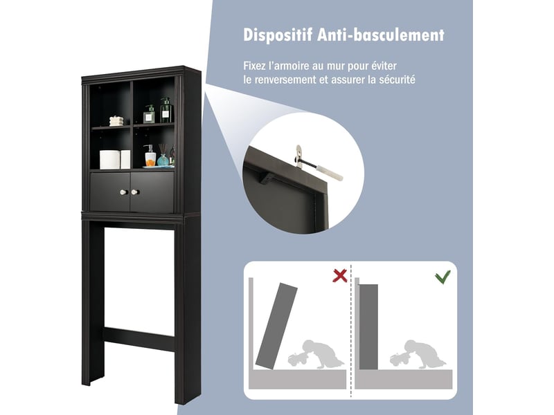 COSTWAY Meuble WC Au-Dessus Toilettes – Rangement Salle De Bain 2 Compartiments + Placard Étagères Réglables Blanc