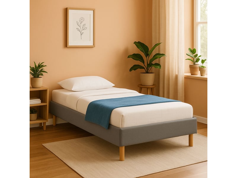 HOGAR24 Base Tapissée 120x190 Cm Avec Pieds - Sommier Respirant Lattes Bois, Grise