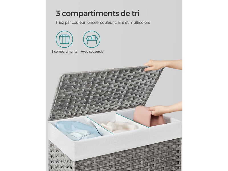 Panier à Linge IEGrow 60L - Avec Couvercle Et Sac Amovible - Bambou - Pliable - Beige