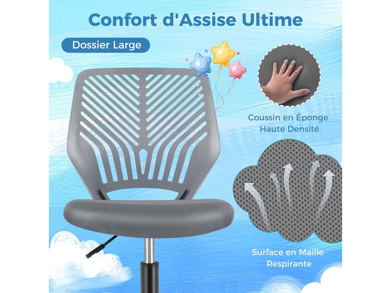 Chaise pivotante et ergonomique pour enfants - réglable en hauteur - Gris et bleu LIA-40 Chaise pivotante et ergonomique pour enfants - réglable en hauteur - Gris et bleu LIA-40