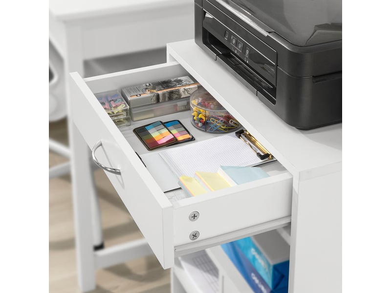 Support Imprimante Roulant SoBuy FBT106-W - Meuble Bureau Mobile Avec Tiroir, Porte Et Compartiments, Blanc 50x40x75 Cm