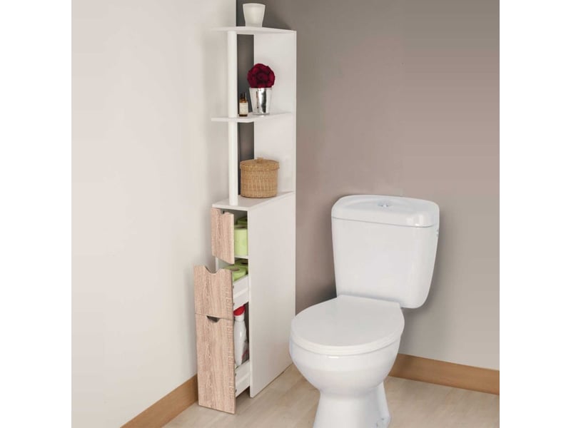 ProBache Meuble WC Étagère Bois 3 Portes Blanc - Gain De Place Pour Toilettes Et Salle De Bain